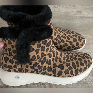 Skechers Leopard Print Winter Boots with Black Fur